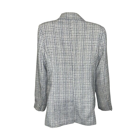7 FOR ALL MANKIND Women's Blue Tweed Blazer Long Length Two Button Size Medium? - Picture 5 of 15